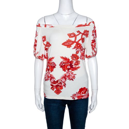 And Red Floral Print Off Shoulder Top L - Roberto Cavalli - Modalova