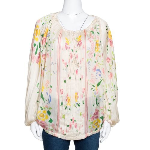 Floral Print Silk Sheer Kaftan Top M - Roberto Cavalli - Modalova