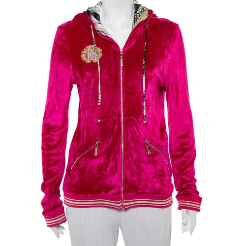 Velour Hooded Zip Front Jacket L - Roberto Cavalli - Modalova