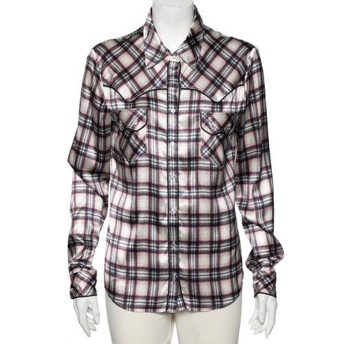 Multicolored Checkered Silk Button Front Shirt L - Roberto Cavalli - Modalova