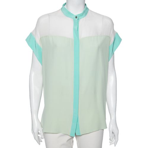 Green and White Silk Short Sleeve Shirt M - Roberto Cavalli - Modalova