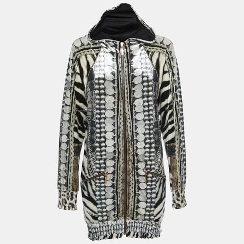 White Printed Velvet Zip Front Hooded Jacket M - Roberto Cavalli - Modalova