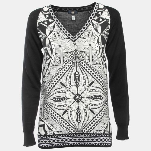 Wool & Printed Silk V-Neck Sweater S - Class by Roberto Cavalli - Modalova