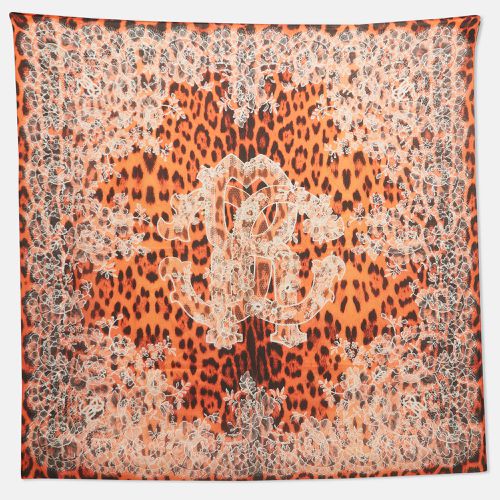 Animal and Floral Lace Print Silk Scarf - Roberto Cavalli - Modalova