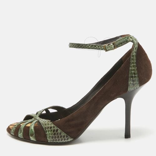 Python Leather and Suede Peep Toe Pumps Size 39 - Roberto Cavalli - Modalova