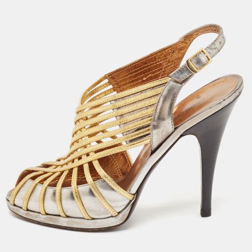 Gold Leather Strappy Slingback Sandals Size 37.5 - Roberto Cavalli - Modalova