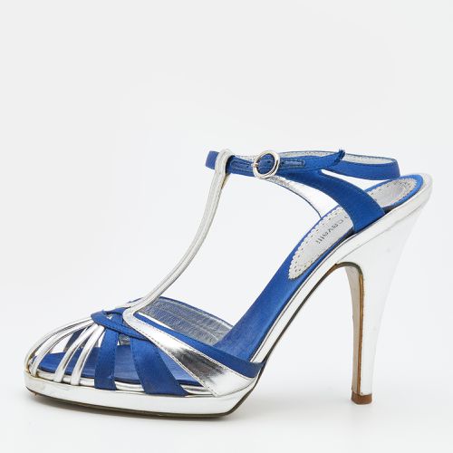 Blue Leather And Satin T-Strap Sandals Size 36 - Roberto Cavalli - Modalova