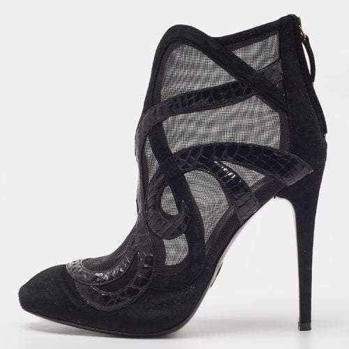 Python, Suede and Mesh Ankle Booties Size 39 - Roberto Cavalli - Modalova