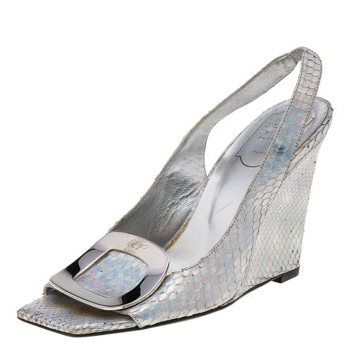 Iridescent Python Wedge Slingback Sandals Size 37 - Roger Vivier - Modalova