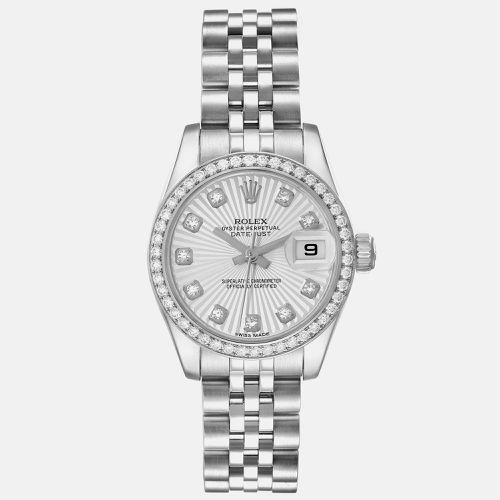 Datejust 26 Steel White Gold Sunburst Dial Diamond Ladies Watch 179384 26 mm - Rolex - Modalova