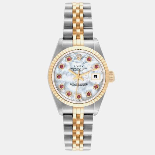 Datejust Steel Yellow Gold Mother of Pearl Ruby Dial Ladies Watch 69173 - Rolex - Modalova