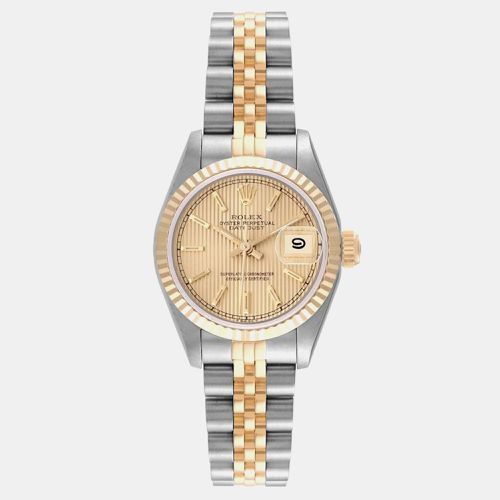 Champagne Tapestry 18k Yellow Stainless Steel Datejust 69173 Automatic Women's Wristwatch 26 mm - Rolex - Modalova