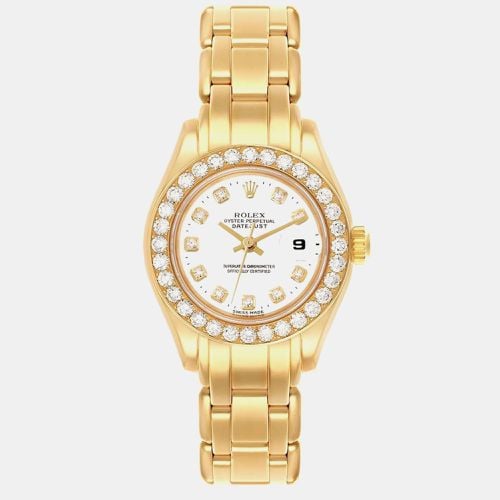 Pearlmaster Yellow Gold Dial Diamond Ladies Watch 69298 - Rolex - Modalova