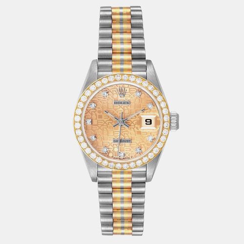 President Tridor White Yellow Rose Diamond Ladies Watch 69139 - Rolex - Modalova