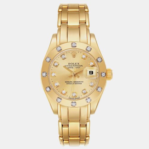 Pearlmaster Yellow Champagne Diamond Ladies Watch 69318 29 mm - Rolex - Modalova