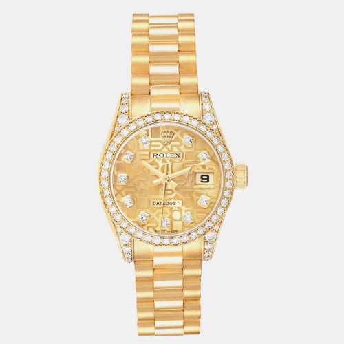 President Datejust Yellow Diamond Dial Bezel Lugs Ladies Watch 179158 - Rolex - Modalova