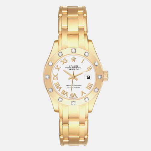 Pearlmaster Yellow Gold Dial Diamond Ladies Watch 80318 - Rolex - Modalova