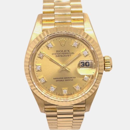 Champagne 18k Yellow Diamond Datejust Automatic Women's Wristwatch 26 mm - Rolex - Modalova