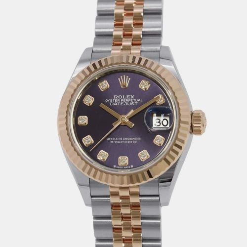 Aubergine Diamond 18k Rose Gold Stainless Steel Datejust 279171 Automatic Women's Wristwatch 28 mm - Rolex - Modalova