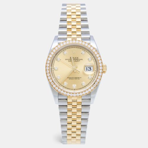 Champagne Diamond 18k Yellow Stainless Steel 126283RBR Women's Wristwatch 36 mm - Rolex - Modalova