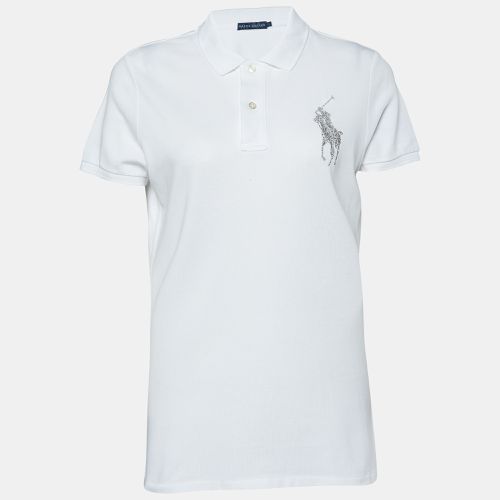 Cotton Pique Logo Embellished Polo T-Shirt L - Ralph Lauren - Modalova