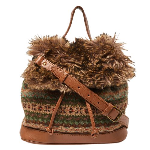 Faux Fur Flap And Crochet Drawstring Bucket Bag - Ralph Lauren - Modalova