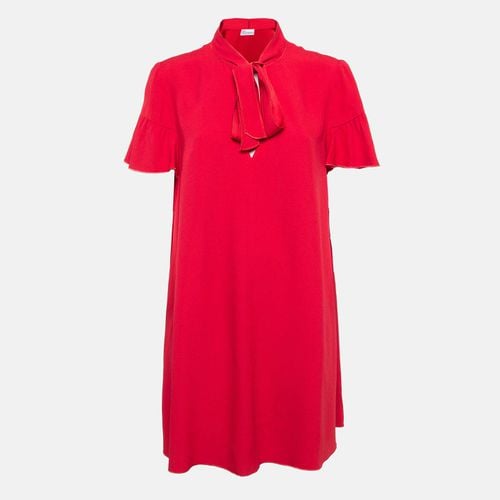 Valentino Crepe Tie-Up Neck Ruffled Mini Dress M - RED Valentino - Modalova