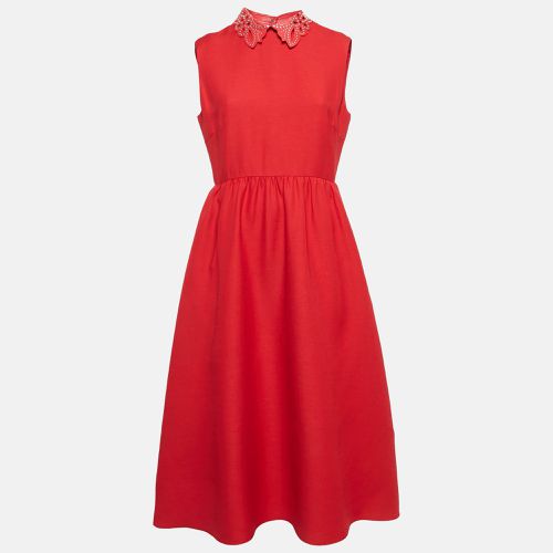 Valentino Studded Leather Collar and Wool Sleeveless Midi Dress M - RED Valentino - Modalova