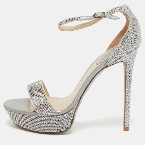 René Caovilla Crystal Embellished Satin Platform Ankle Strap Sandals Size 38 - René Caovilla - Modalova