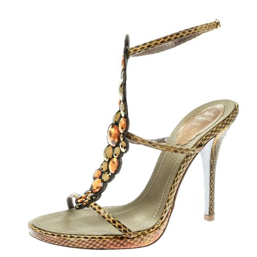 René Caovilla Python Crystal Embellished Strappy Sandals Size 37.5 - René Caovilla - Modalova