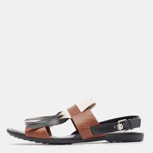 Tricolor Leather Fringe Detail Flat Sandals Size 38 - Tod's - Modalova