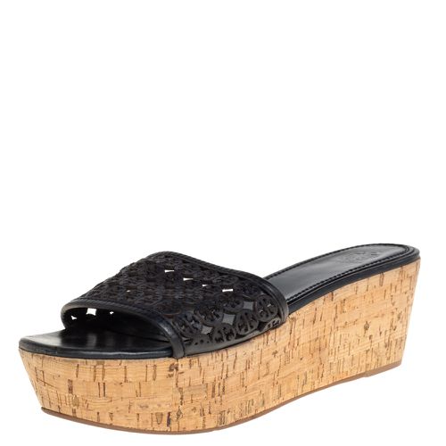 Laser Cut Leather Slide Wedge Sandals Size 40.5 - Tory Burch - Modalova