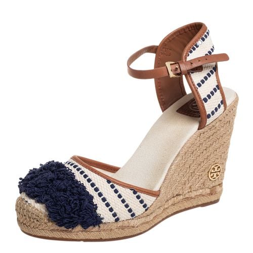 Canvas And Leather Trim Wedge Espadrille Ankle Strap Sandals Size 40 - Tory Burch - Modalova