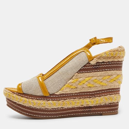 Beige Canvas and Patent Leather Espadrille Wedge Platform Slingback Sandals Size 40 - Tory Burch - Modalova