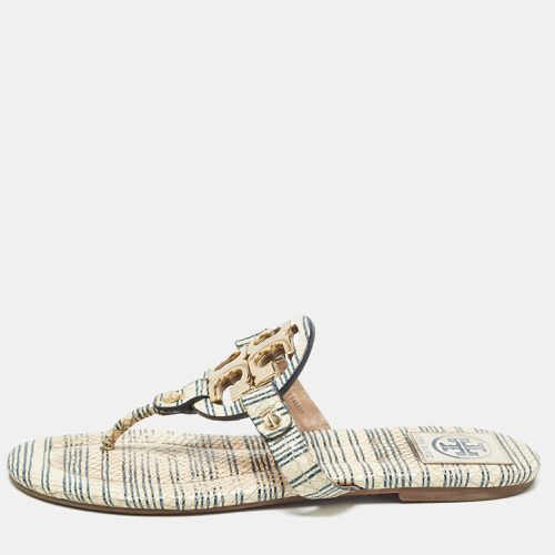 Off /Blue Striped Embossed Snakeskin Miller Thong Flats Size 37.5 - Tory Burch - Modalova