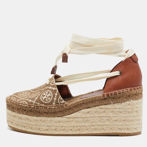 Beige Canvas and Leather Wedge Sandals Size 37.5 - Tory Burch - Modalova