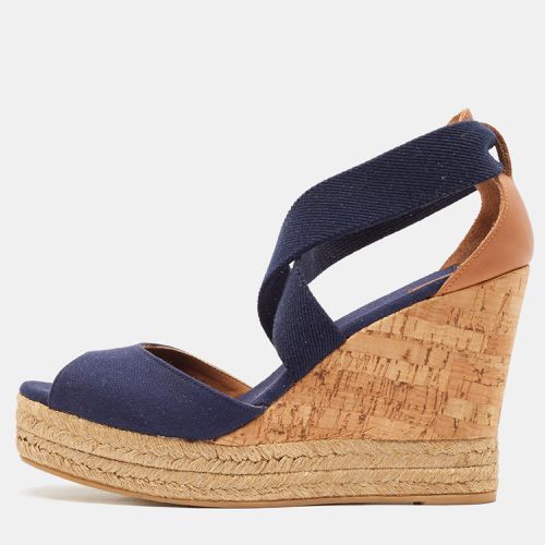 Canvas and Leather Espadrille Platform Cork Wedge Sandals Size 39 - Tory Burch - Modalova