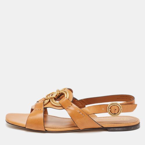 Leather Crystal Embellished Slingback Flat Sandals Size 38 - Tory Burch - Modalova