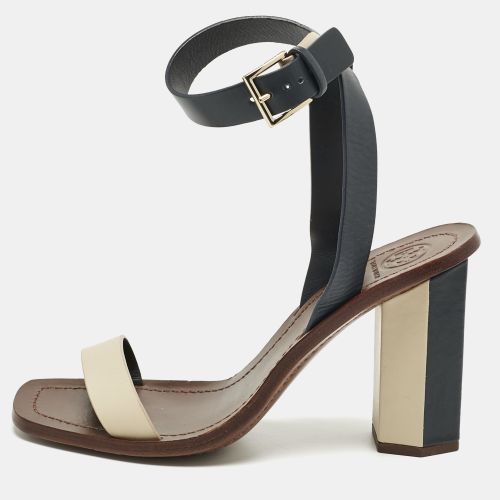 Cream Leather Ankle Strap Block Heel Sandals Size 38.5 - Tory Burch - Modalova