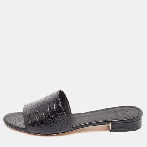 Croc Embossed Leather Martine Flat Slides Size 39.5 - Tory Burch - Modalova