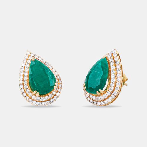 K Natural Pear Shape Emerald And Natural Diamond Earrings - The Diamond Edit - Modalova