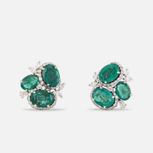 K Natural Emerald And Natural Diamond Earrings - The Diamond Edit - Modalova