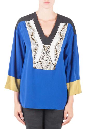 Colorblock Silk Embellished Yoke Long Sleeve Tunic M - Etro - Modalova