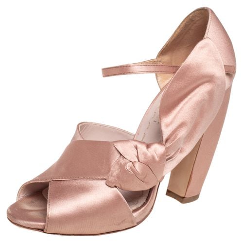 Satin Bow Detail Ankle Strap Block Heel Pumps Size 36 - Miu Miu - Modalova