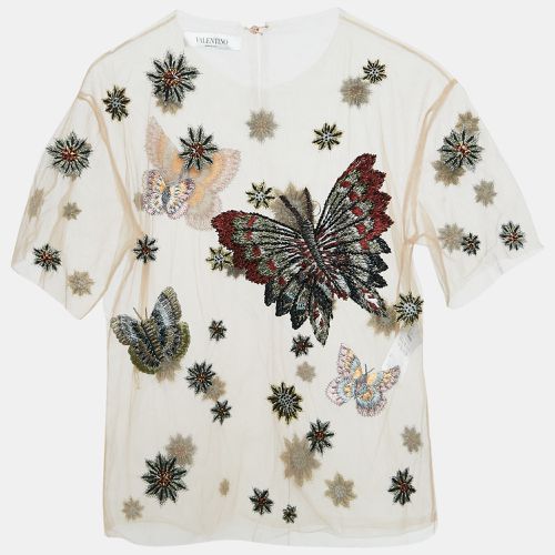 Butterfly Embroidered Mesh Sheer Top S - Valentino - Modalova