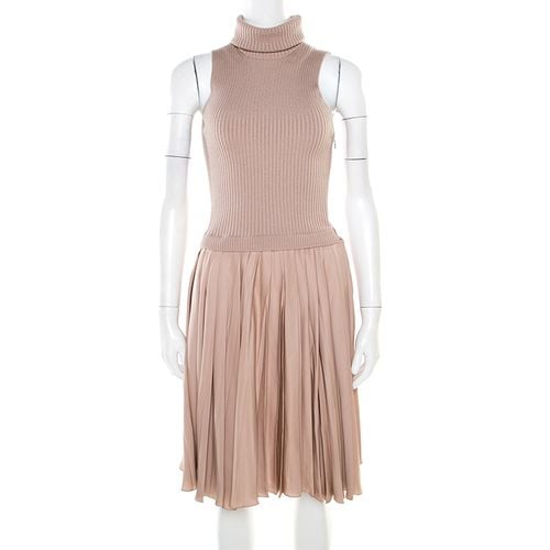 Ribbed Wool and Silk Pleated Sleeveless Turtleneck Dress M - Valentino - Modalova