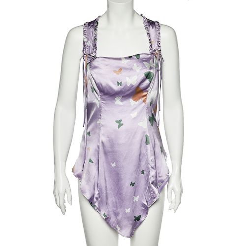 Lilac Butterfly Printed Silk Satin Asymmetric Hem Camisole M - Valentino - Modalova