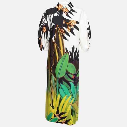 Jungle Print Cotton Puff Sleeve Long Dress S - Valentino - Modalova