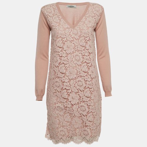 Pale Floral Lace & Wool Knit Long Sleeve Dress S - Valentino - Modalova