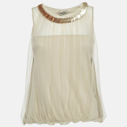 Embellished Neckline Mesh Overlay Sleeveless Top S - Valentino - Modalova